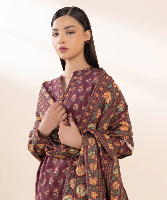 3pc Printed zari khadar suit