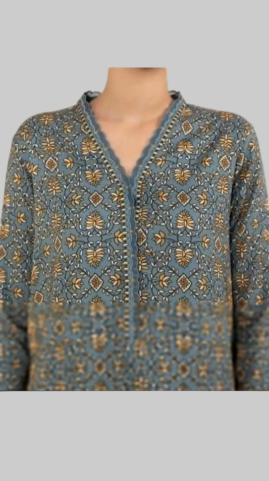 3pc embroidered printed unstitched linen suit