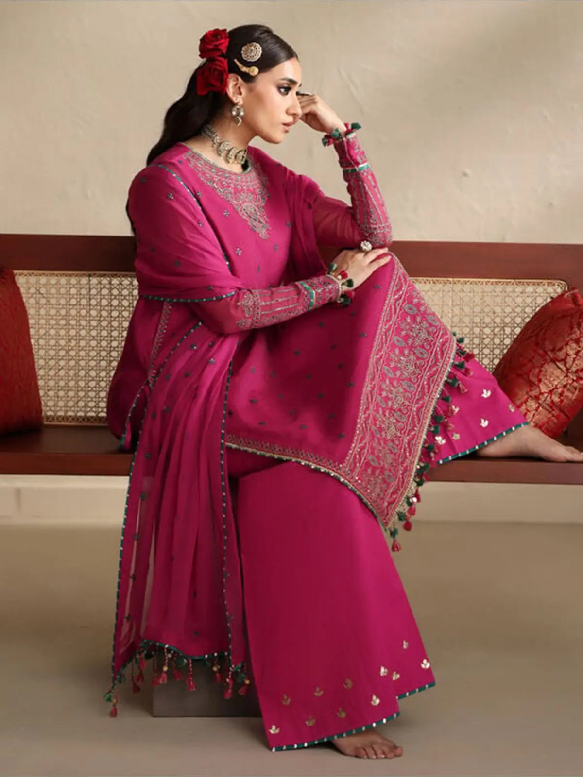 3pc embroidered blanded net suit