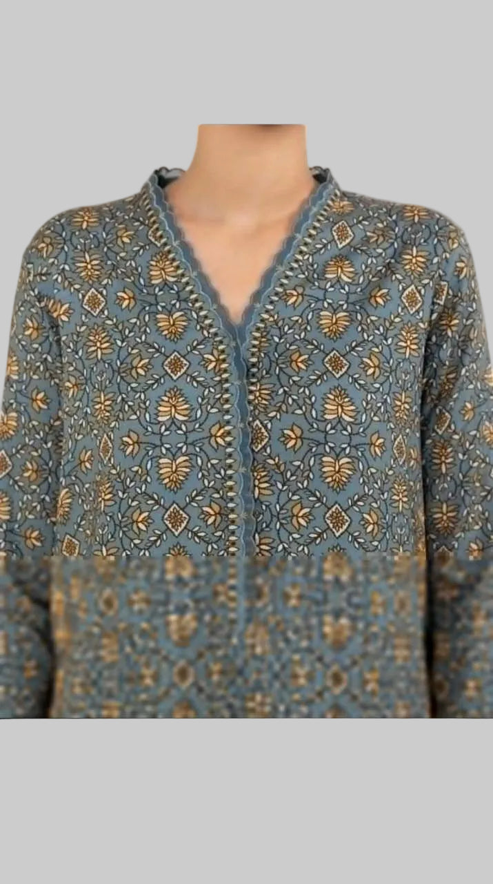 3pc embroidered printed unstitched linen suit