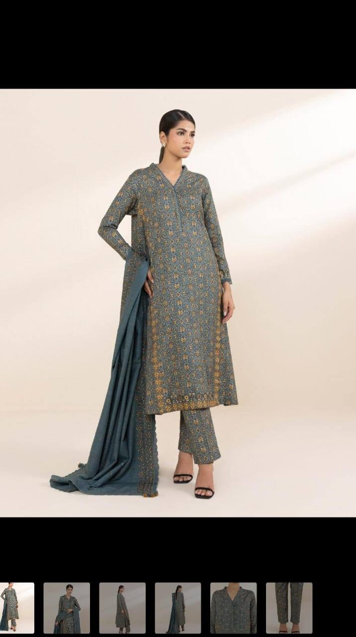 3pc embroidered printed unstitched linen suit
