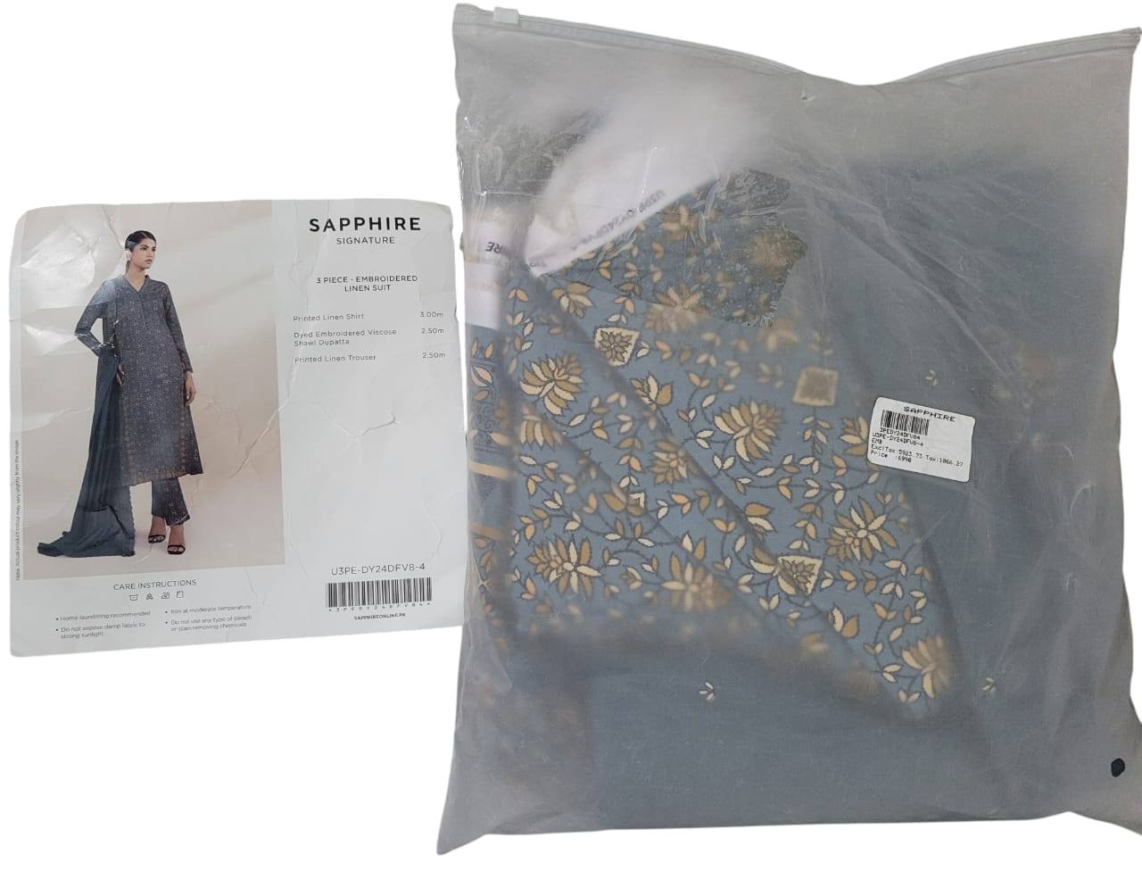 3pc embroidered printed unstitched linen suit