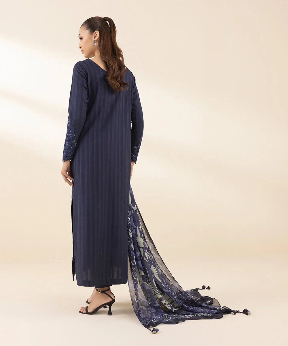 3 Piece Embroidered Dobby Suit