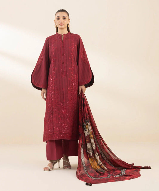 3 Piece - Embroidered Dobby Suit