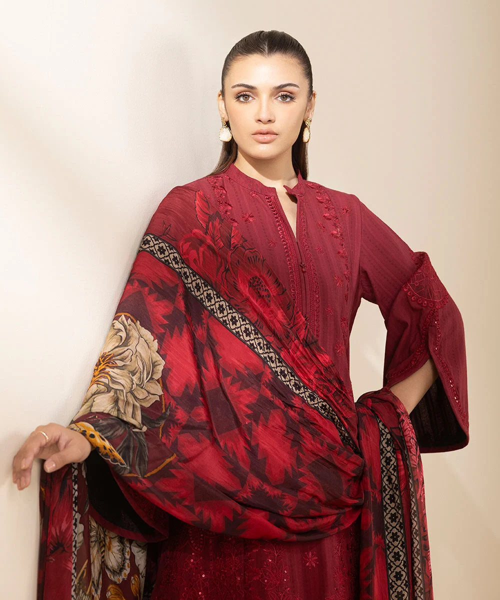 3 Piece - Embroidered Dobby Suit