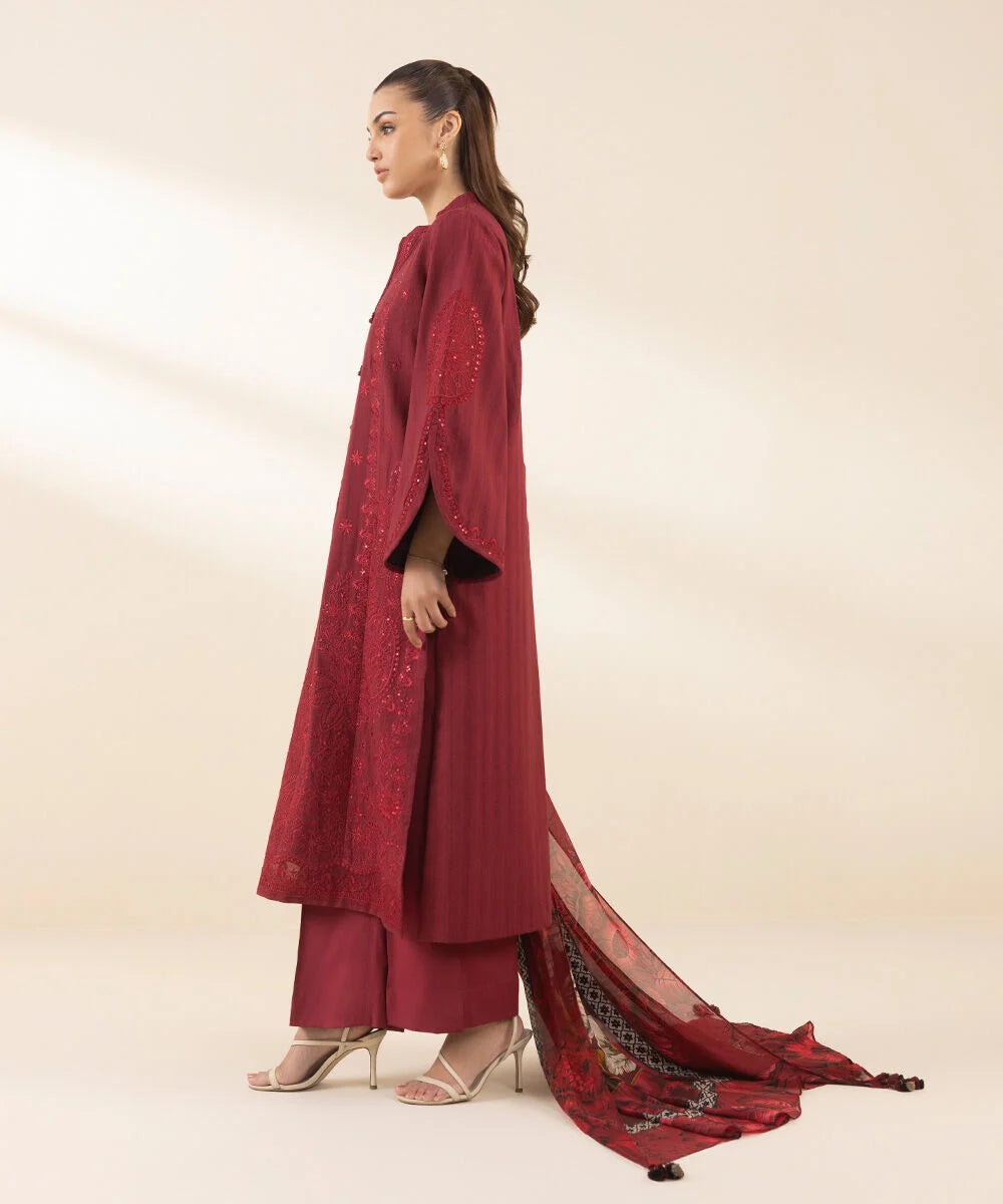 3 Piece - Embroidered Dobby Suit