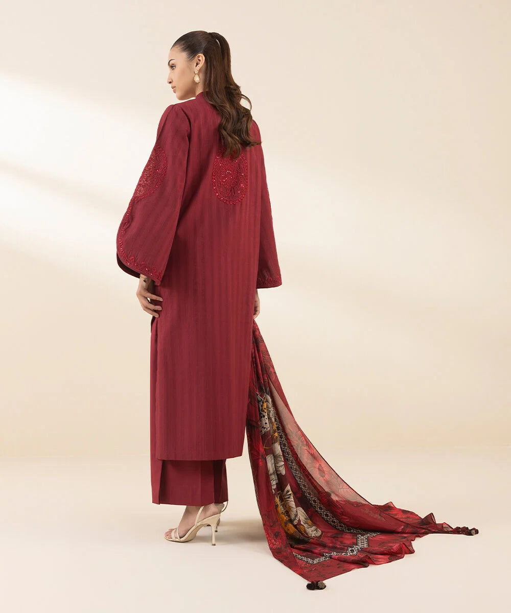 3 Piece - Embroidered Dobby Suit