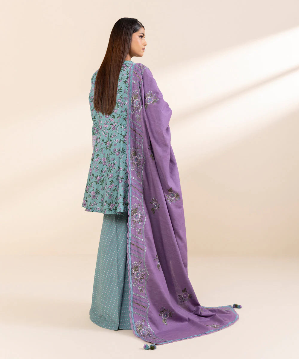 3pc embroidered light khaddar