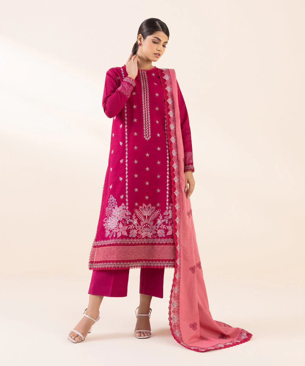 Brand  Sapphire  3pc embroidered khadar suit  Embroidered shirt embroidered shawal