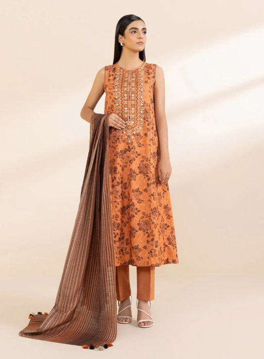 3 Piece - Embroidered Light Khaddar Suit