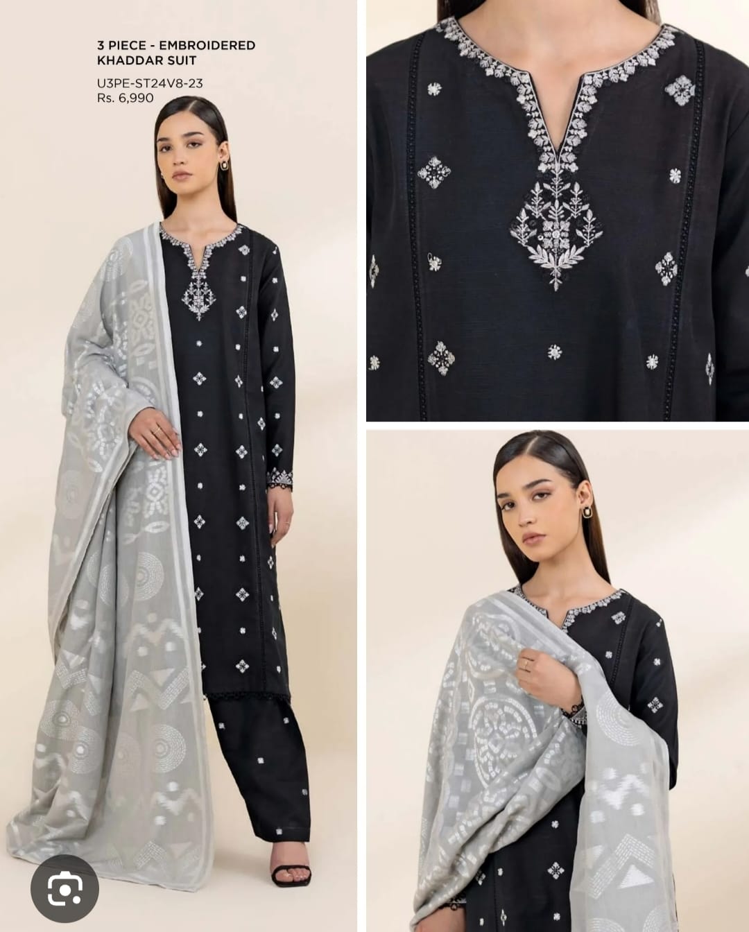 3pc embroidered khadar