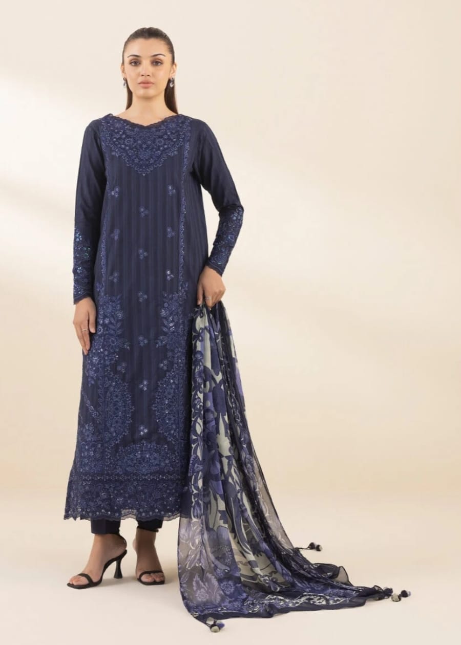 3 Piece Embroidered Dobby Suit