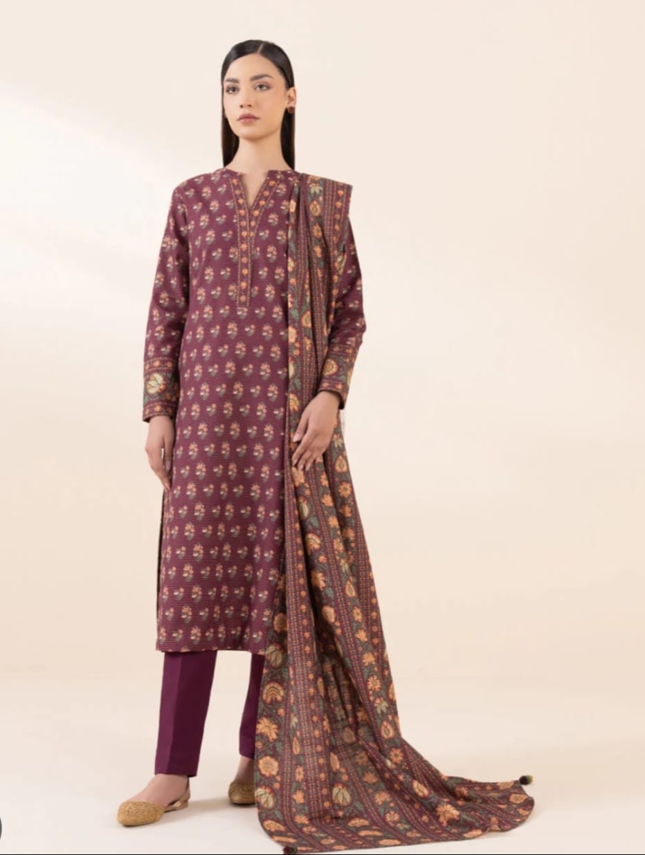 3pc Printed zari khadar suit