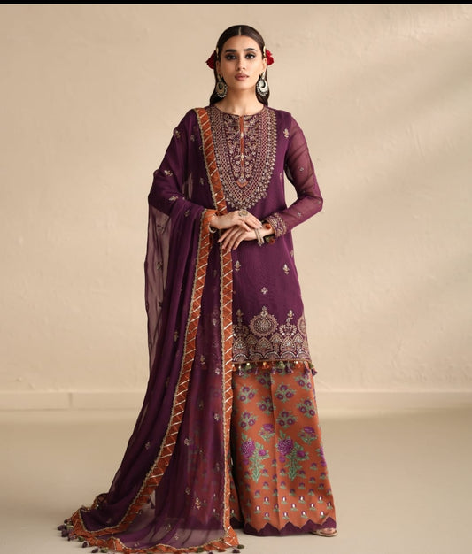 Brand Sapphire  3 PC Embroidered Blanded Net Suit