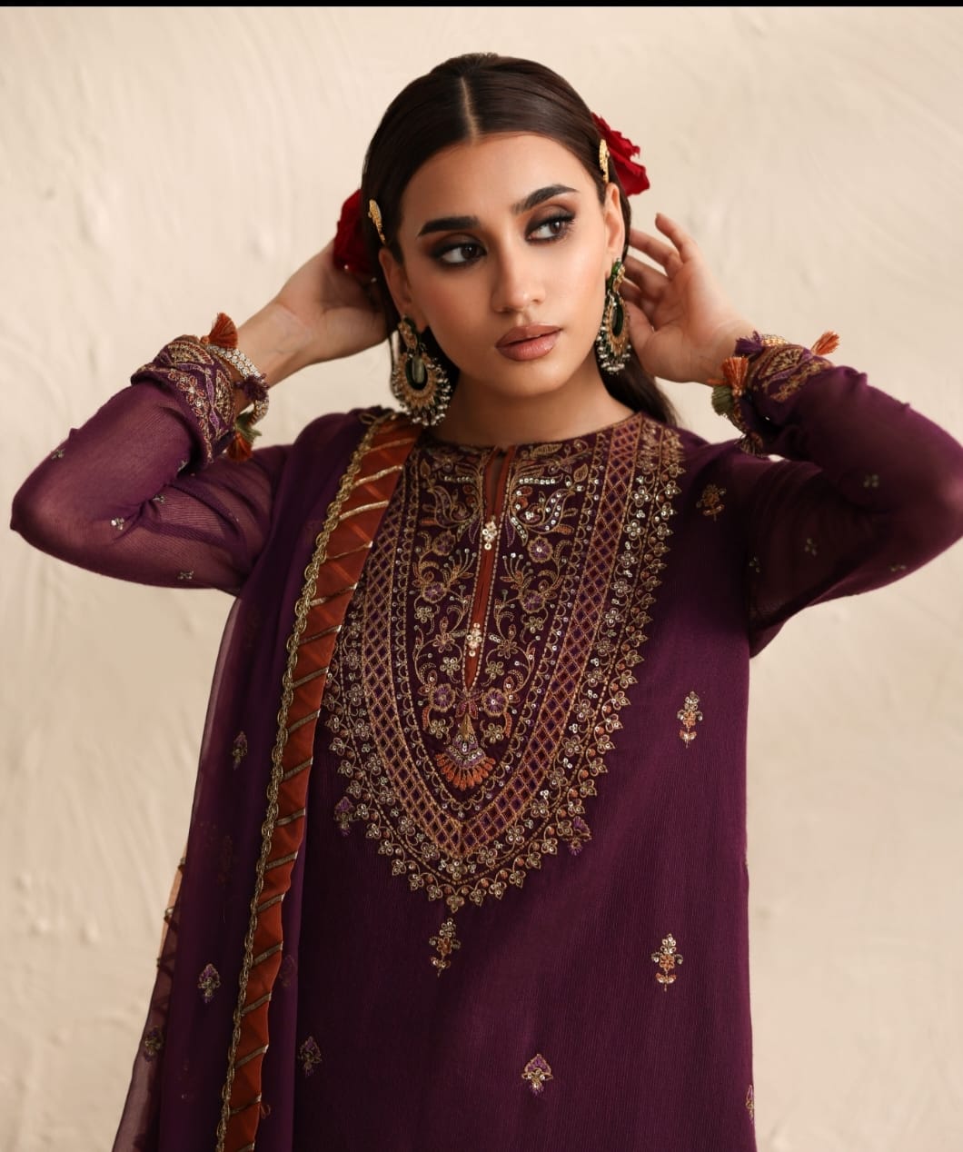 Brand Sapphire  3 PC Embroidered Blanded Net Suit