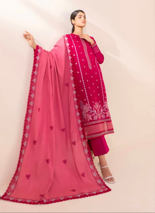 Brand  Sapphire  3pc embroidered khadar suit  Embroidered shirt embroidered shawal