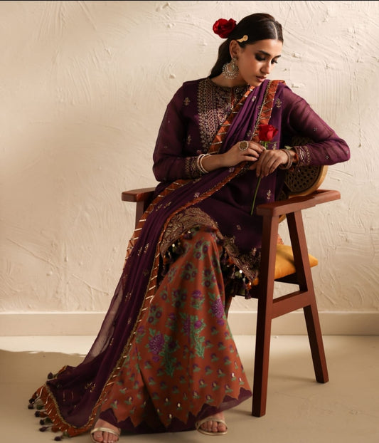 Brand Sapphire  3 PC Embroidered Blanded Net Suit